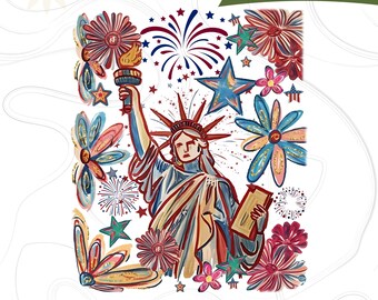 Retro Statua Wolności 4 lipca, Ameryka USA Png, Projekt Ameryki 4 lipca Png, Cyfrowy 4 lipca, Flaga USA, Projekt koszulki American Girl