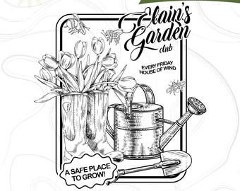Elain Archeron Garden PNG, Camisetas para Clube do Livro, Design de Produtos da Sarah J. Maas, Clipart de Produtos Literários, Designs de Camisetas para Leitores de Fantasia, Irmã Archeron