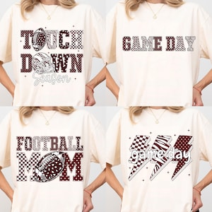 Red Football Png Bundle, Game Day Touchdown Season Png, Fall Football Shirt Design, Leopard Football Checkered Png, Football Mom Png