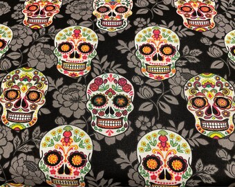 Decorative Sugar Skulls 100% Cotton Fabric BTY