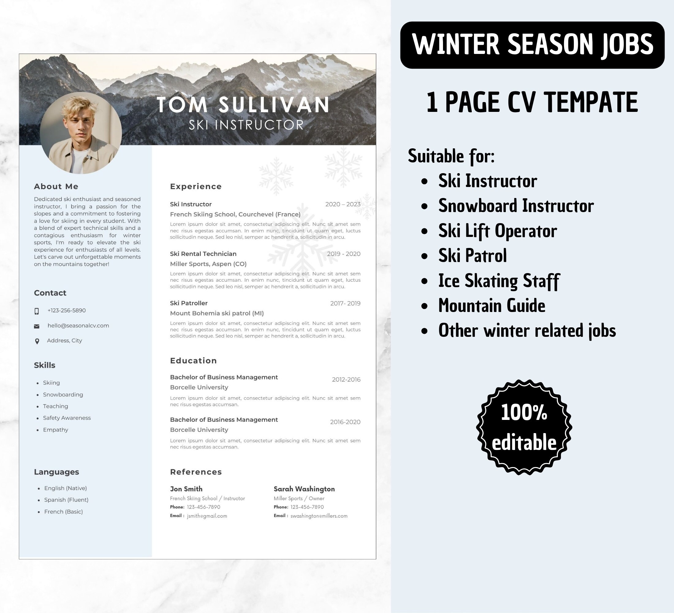 Mini Cv Examples Creative Editable CV Template, Cover Letter, Mini-cv Flyers - Thematic ...