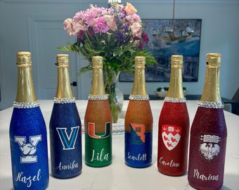 Botella de graduación personalizada con purpurina, regalo personalizado para celebración universitaria, botella brillante