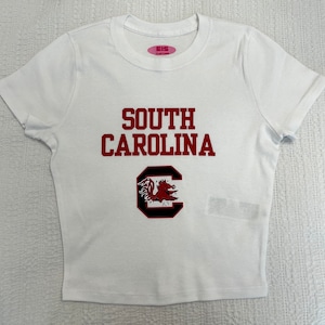 College logo baby tee, commitment day, color t shirt day, game day, tailgate outfit, bed party gift