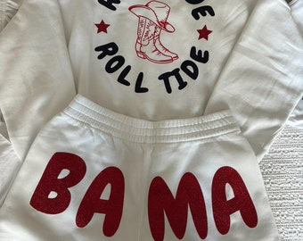 College Sweat suit- shorts & crewneck, tailgate, school spirit, college merch