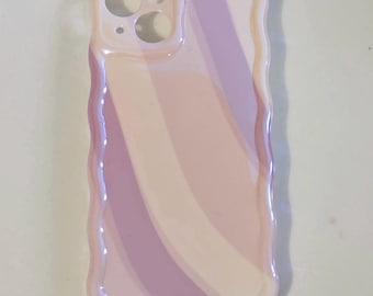 Lilac Pastel Swirl Phone Case with Holographic Glossy Finish | Shockproof Wavy Border for iPhone 13, 14, 15 & Pro Models