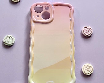 Pink Ombre Phone Case – Irredescent Wavy Edge, Gradient Design | Cute Aesthetic, Shockproof TPU for iPhone 13, 14, 15 & Pro Models