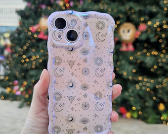Celestial Phone Case, Lilac / Black with Wavy Border | Shockproof TPU Material | Super Shine iPhone Case | Astrology Phone Accessories