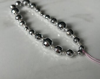 Silver Disco Ball & Faux Pearl Beaded Phone Strap / Charm | Cute and Trendy Mobile Accessory | Dainty and Shine