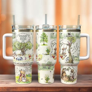 Winnie The Pooh Map Tumbler 40Oz, Pooh And Friends Coffee Tumbler, Disney Cartoon Insulated Tumbler, Eeyore Piglet Tigger Printed Cup