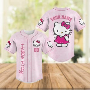Custom Hello Kitty Baseball Jersey, Kitty Cat Baseball Shirt, Movie Cartoon Jersey Shirt, Disneyland Shirt Cute Gift For Her Women Girl