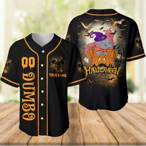 Custom Disney Dumbo Halloween Baseball Jersey Shirt, Disney Pumpkin Baseball Shirt, Dumbo Elephant Jersey, Spooky Shirt, Halloween Gift