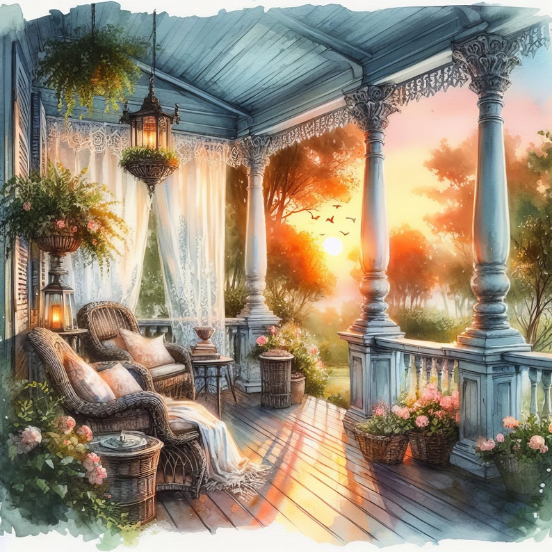 Southern Sunset Porches Shabby Chic, Digital Art, Card Making ...