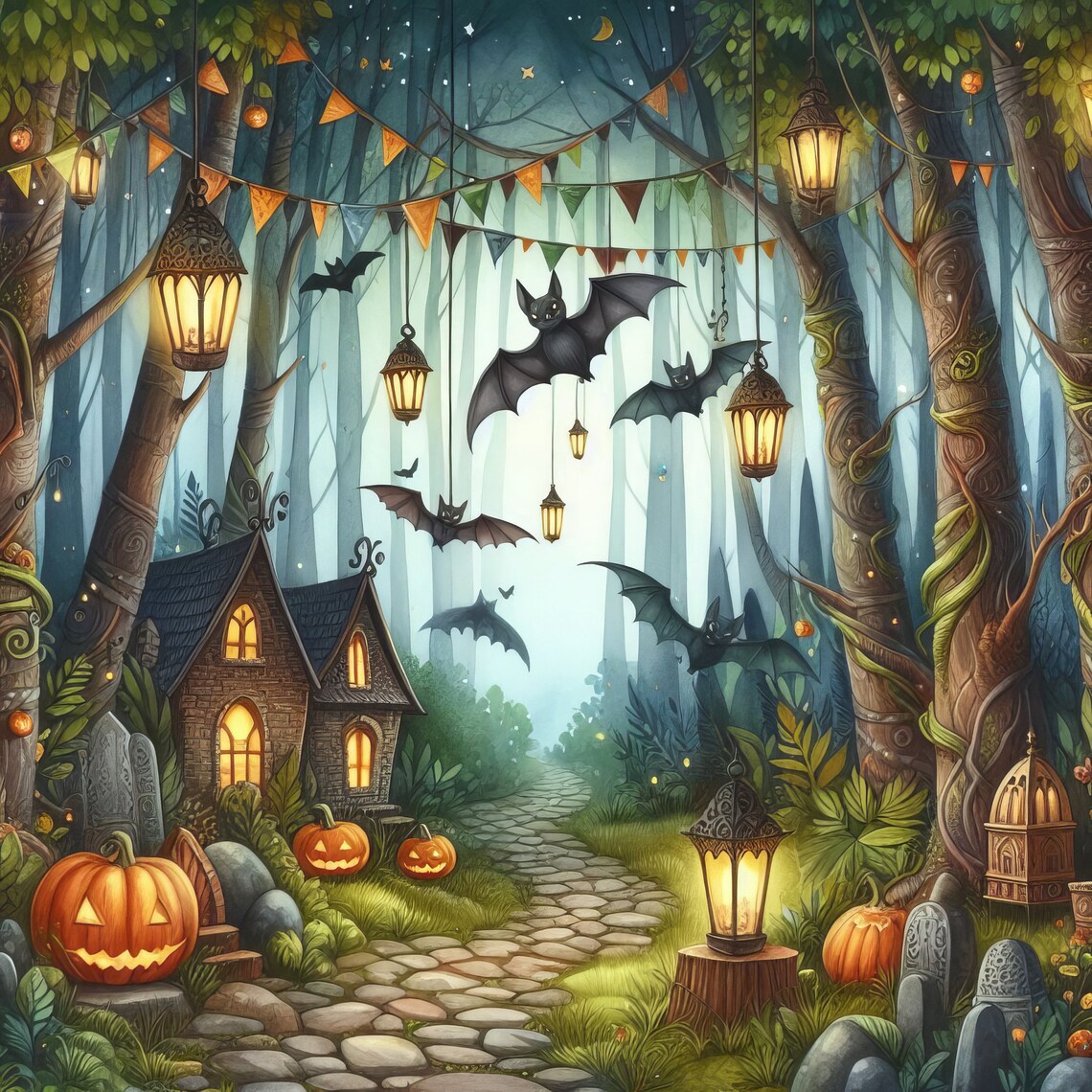 Magical Bat Forests Whimsical, Vampire, Digital Art, Card Making ...
