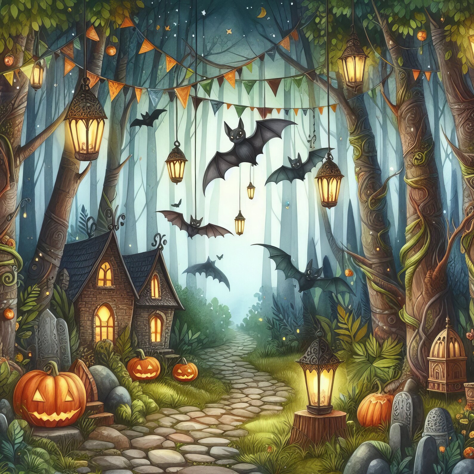 Magical Bat Forests Whimsical, Vampire, Digital Art, Card Making ...