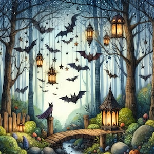 Magical Bat Forests Whimsical, Vampire, Digital Art, Card Making ...