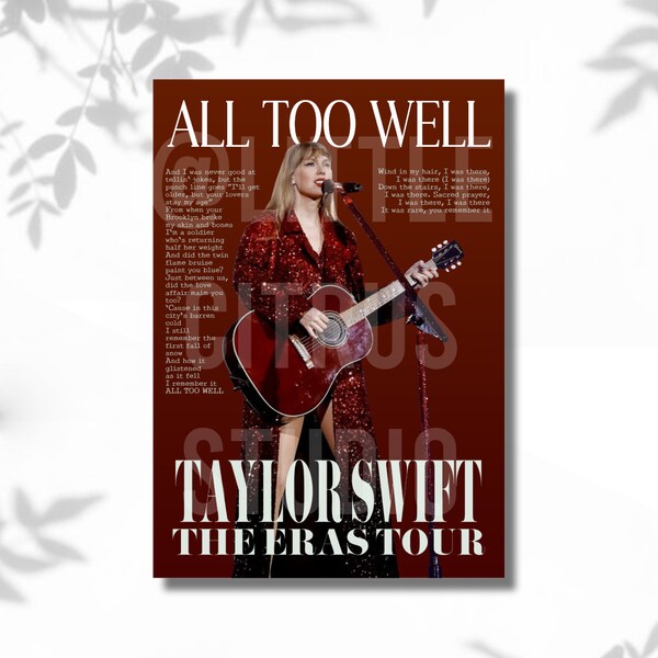 Taylor Swift The Eras Tour Poster | All Too Well Poster Digital Print | Taylor Swift Red Album | Taylor Swift | Music Poster | Wall Art