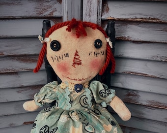 MUSTARD SEED ORIGINALS-Primitive Dolls-Dolls-Primitive Valentine-Valentines Day-Cupid-Raggedy Ann Doll-Rag Doll-Handmade Rag Doll-Art Dolls