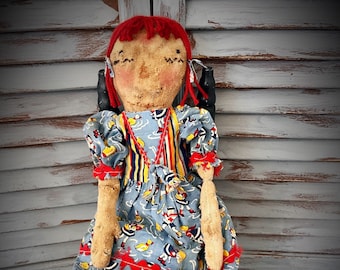 MUSTARD SEED ORIGINALS-Primitive Dolls-Raggedy Ann Doll-Primitive Raggedy Ann-Rag Dolls-Beach Doll-Raggedy Ann-Handmade Raggedy Ann Doll-Art