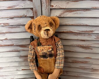 MUSTARD SEED ORIGINALS-Primitive Teddy Bear-Teddy Bear Doll-Bear-Vintage Teddy Bear-Dolls-Primitive Bears-Handmade Bear-Collectible Bears