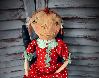 MUSTARD SEED ORIGINALS-Primitive Raggedy Ann Doll-Raggedy Doll-Antique Raggedy Ann-Vintage Raggedy Ann-Handmade Raggedy Ann-Dolls-Handmade