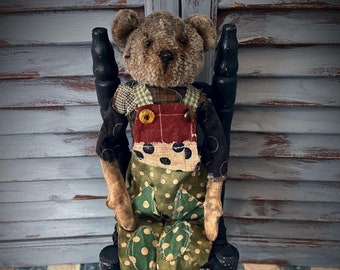 MUSTARD SEED ORIGINALS-Primitive Bears-Panda Bear-Handmade Bear-Teddy Bears-Vintage-Bears-Collectible Bear-Shabby Chic-Teddy-Handmade Teddy