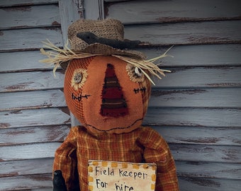 MUSTARD SEED ORIGINALS-Primitive Scarecrow-Primitive Scarecrow Doll-Scarecrow Doll-Handmade Scarecrow Doll-Handmade Scarecrow-Primitive Doll