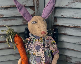 MUSTARD SEED ORIGINALS-Rabbit-Rabbit Doll-Bunny-Bunny Rabbit-Easter Bunny-Easter-Bunnies-Rag Doll-Carrot-Easter Eggs-Easter Basket-Primitive