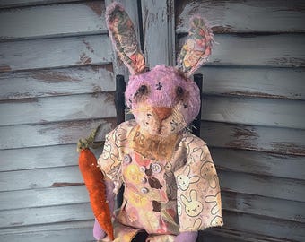MUSTARD SEED ORIGINALS-Rabbit-Bunny-Carrot-Purple-Easter-Eggs-Spring-Doll