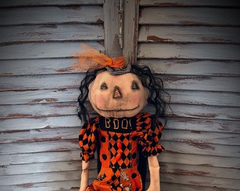 MUSTARD SEED ORIGINALS-Primitive Halloween Doll-Halloween-Fall-Primitive Dolls-Witch Doll-Handmade Halloween Dolls-Halloween Art-Collectible