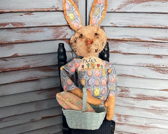 MUSTARD SEED ORIGINALS-Peter Rabbit-Easter-Spring-Collectible-Bunny-Eggs-Colored Eggs-Flowers-Vintage Rabbit-Peter Cottontail-Doll-Primitive