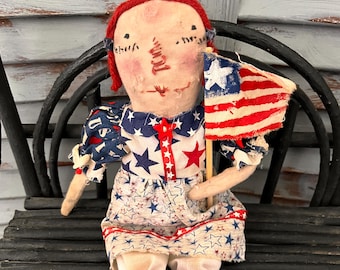 MUSTARD SEED ORIGINALS-Independence Day-Fourth of July-Flag-Stars-Raggedy Ann-Doll