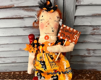 MUSTARD SEED ORIGINALS-Primitive Halloween-Raggedy Ann-Witch-Candy Corn-Doll