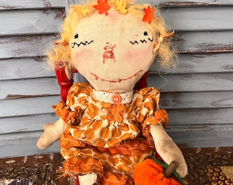 MUSTARD SEED ORIGINALS-Fall-Pumpkin-Raggedy Ann-Halloween-Doll