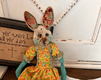 MUSTARD SEED ORIGINALS-Primitive Rabbit Doll- Bunny-Bunny Doll-Art Doll-Handmade Rabbit Doll-Peter Rabbit-Handmade Rabbit-Easter Bunny-Bunny