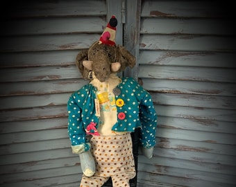 MUSTARD SEED ORIGINALS, Primitive Dolls, Elephant Doll, Dolls, Handmade Dolls, Rag Dolls, Stuffed Animal, Primitive, Collectibles, Vintage