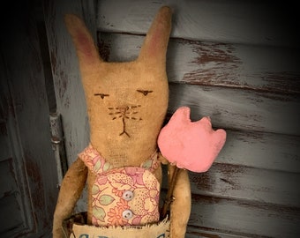 MUSTARD SEED ORIGINALS, Primitive Dolls, Primitive Rabbit, Primitive Bunny, Bunnies, Rabbit, Handmade, Easter, Spring, Handmade Rabbit, Art