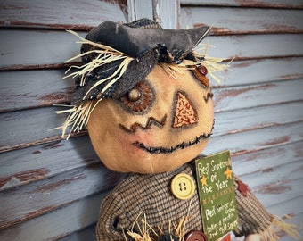 MUSTARD SEED ORIGINALS-Primitive Scarecrow Doll-Scarecrow-Scarecrow Doll-Dolls-Handmade Scarecrow-Fall Doll-Primitive Doll-Primitive Fall