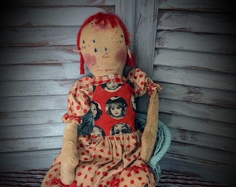 MUSTARD SEED ORIGINALS-Primitive Doll-Primitive Raggedy Ann Doll-Baby Dolls-Vintage Raggedy Ann-Handmade Dolls-Raggedy Ann Doll-Art Dolls