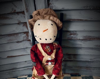 MUSTARD SEED ORIGINALS-Primitive Snowmen-Snowman Doll-Snow Lady Doll-Primitive Doll- Doll-Snowflake Doll-Handmade Snowman-Collectible Doll