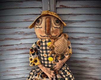 MUSTARD SEED ORIGINALS-Primitive Scarecrow-Primitive Scarecrow Doll-Scarecrow Doll-Handmade Scarecrow Doll-Handmade Scarecrow-Primitive Doll