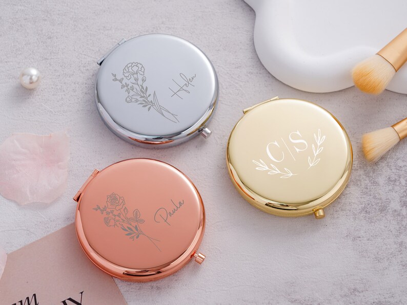 Personalized Luxurious Pocket Mirror For Bridesmaid Gifts,Compact Mirror Gift For Wedding,Pocket Mirror,Bridesmaid Proposal & Wedding Favor image 5