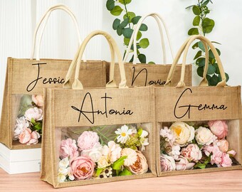 Personalized Bridesmaid Tote Bag,Bridal shower bag,Burlap Tote Bag,Jute Beach Tote Bags with Name,Wedding Gift Bags,Party Gift Bags