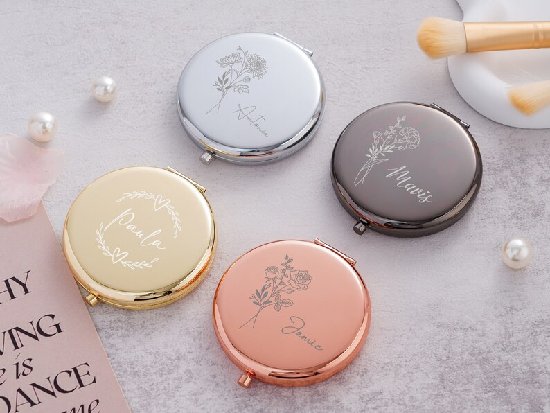 Personalized Luxurious Pocket Mirror For Bridesmaid Gifts,Compact Mirror Gift For Wedding,Pocket Mirror,Bridesmaid Proposal & Wedding Favor image 2