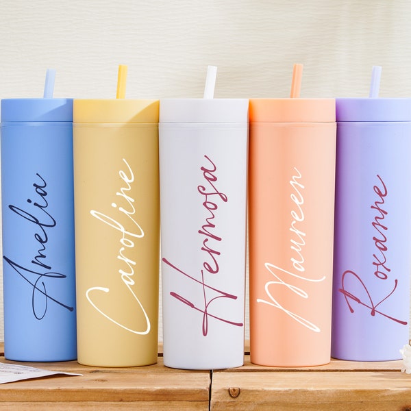 Personalized Skinny Tumbler with Straw,Bridesmaid Tumbler,bridal cup Beach cup,Bridal shower favors,Bridesmaid Gift,Bachelorette Party Gift