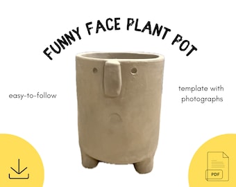 Funny Face Plant Pot Planter Template DIY Ceramics Stencil Pottery Crafts ENGLISH