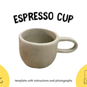 Pode incluir: Uma xícara de café expresso de cerâmica branca com formato arredondado e alça. A xícara é projetada para fazer e servir café expresso.
