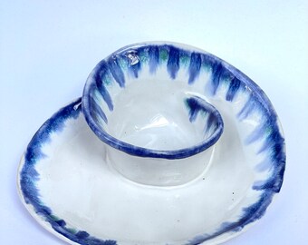 Small Swirl Bowl for Jewellery or Decoration - Blue Rim