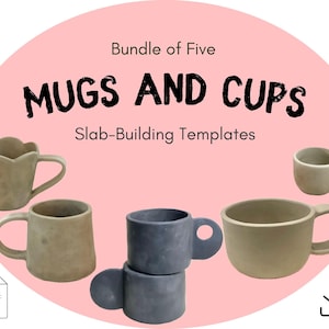 Mug Bundle: Five templates to create your own mugs and cups! DIY Stencil Pottery Crafts ENGLISH Slab-Building Template