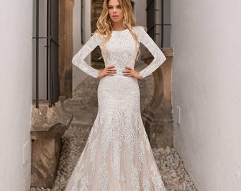 Ariel - Elegant Modest Mermaid Wedding Dress / Bridal Gown