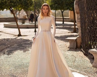 Hadassah - Long Sleeve A-Line Modest Wedding Dress / Bridal Gown